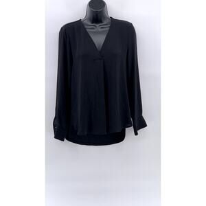 ANN TAYLOR Women's Black Petite V-Neck Long Sleeve Top SZ SP